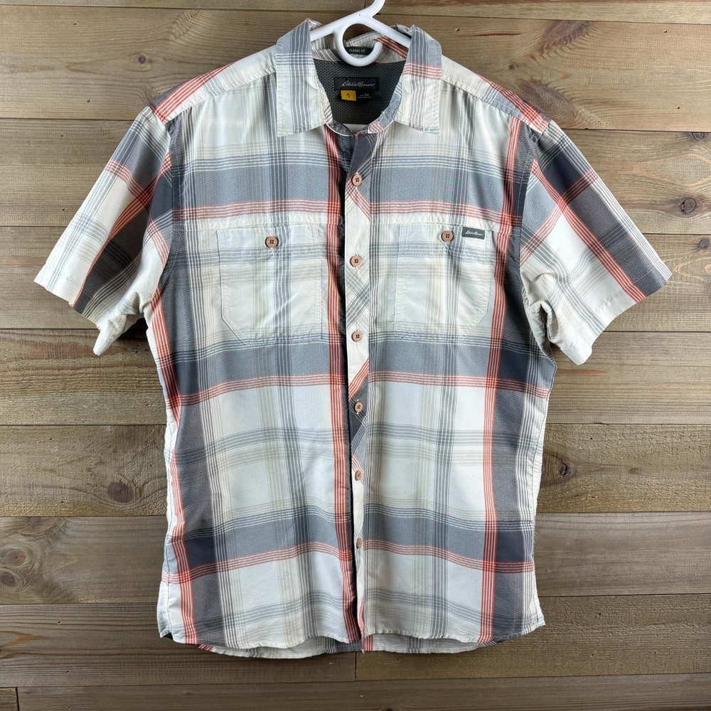 Eddie Bauer Travex Mens Shirt Classic Fit Plaid Button Up Outdoor Fishing Medium
